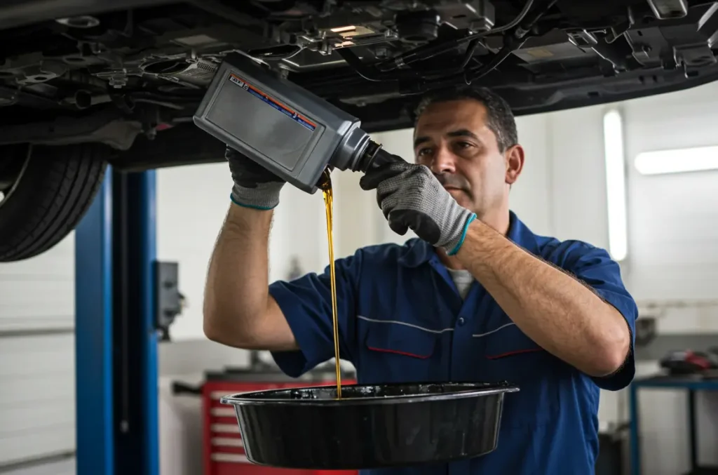 A person changing Oil
